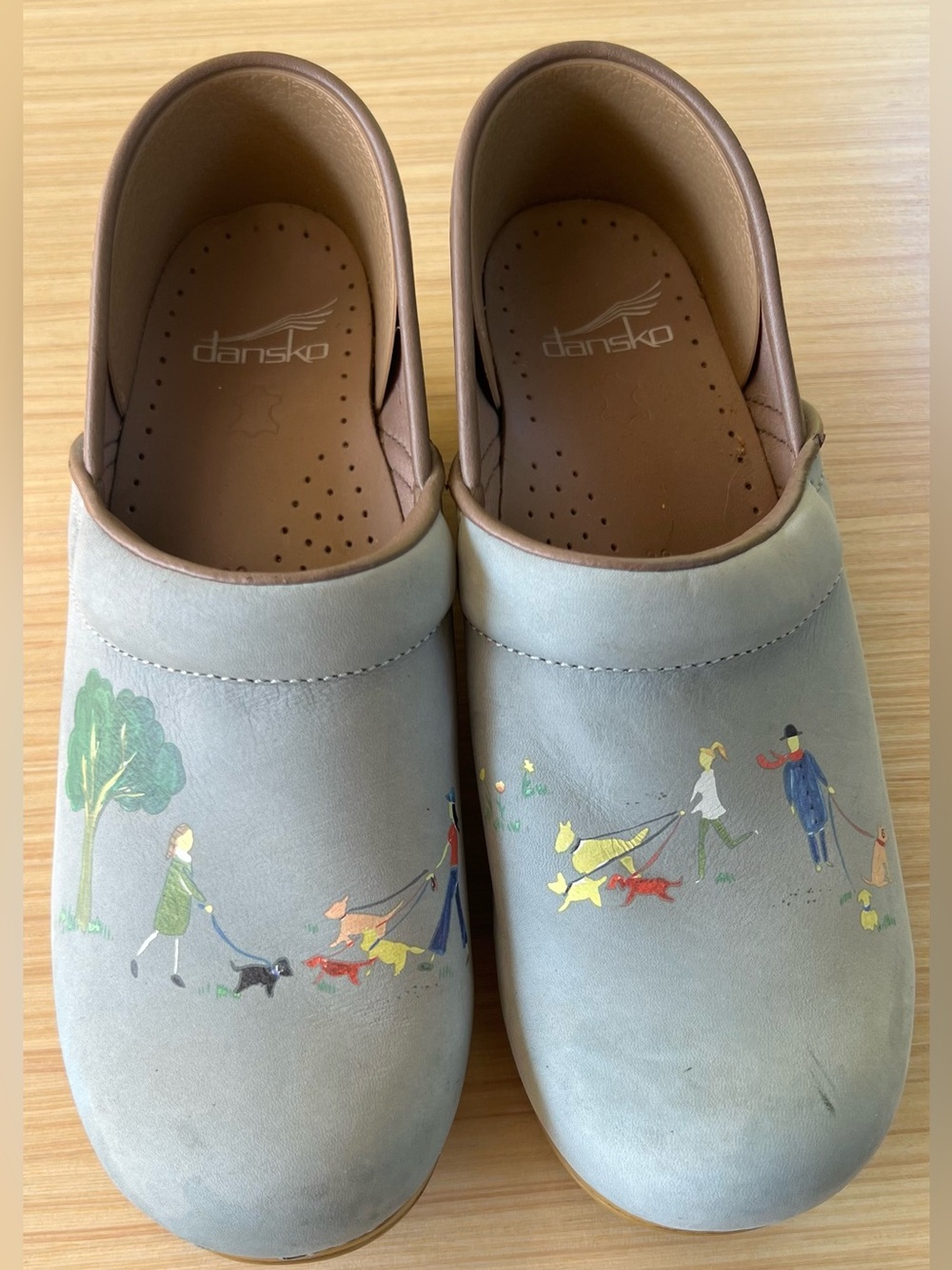 Dansko Dog Walking Painted Slip On Clogs 39